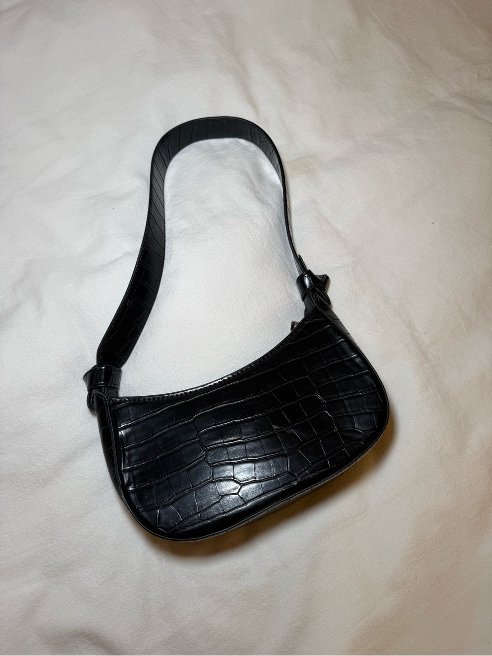Zara Black Croc-Embossed Shoulder Bag